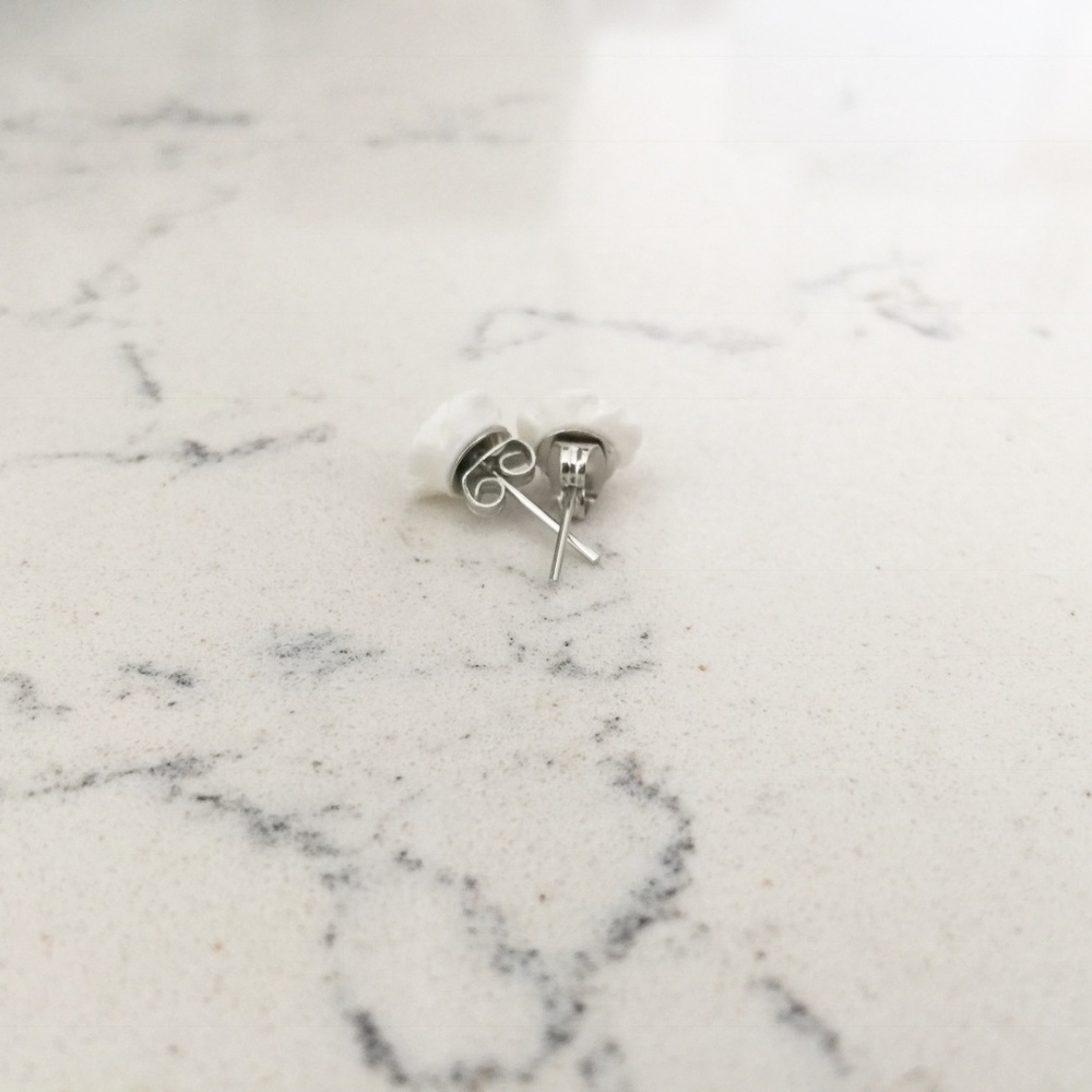 Snow White Rose Stud Earrings - Picture 2 of 2